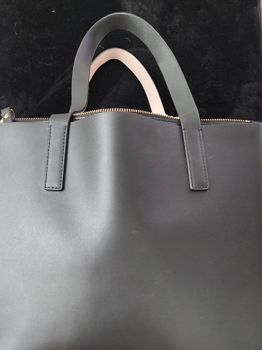 Kate Spade Black Leather Tote Bag Large Structured Satchel Pink Interior